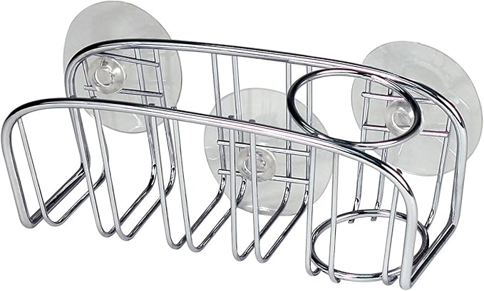 Spectrum Contempo Chrome Sink Holder for Brush and Sponge with Strong Suction Cups for Dish Soap Brush Storage, Quick Dry Easy Drain Sink Sponges Brushes Caddy, Chrome