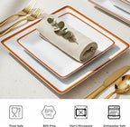 TP 12-Piece Melamine Dinnerware Sets, Plates and Bowls Dishes Set for 4, Break-Resistant & Non-Microwavable, Lightweight Square Dinner Plates, White with Rim