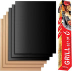 RENOOK Grill Mats for Outdoor Grill, Set of 6 （3 Black+3 Copper）Grill Mat for Gas Grill, Non-Stick Sheets for Grilling, 15.75 X 13 Inch