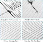 Youeon Foldable Dish Drying Rack with Drip Tray, Stainless Steel 2 Tier Dish Drainer Rack, Collapsible Dish Drainer, Folding Dish Rack for Kitchen Sink, Countertop, Cutlery, Plates, Dishes