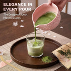 SIMPLETaste Matcha Whisk Set, 7 Pcs Ceramic Matcha Kit Includes Bowl, Whisk and Holder, Bamboo Scoop, Scoop Rest, Sifter and Tea Towel - Matcha Kit for Macha Lovers (Pink)