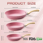 Frying Pan Nonstick Set, 8" & 9.5" & 11" Pink Egg Pan, Non Stick Fry Pan Set PFOA-Free Omelet Pan, Toxin-Free Skillets Stone Cookware, Anti-Warp Base with All Stove Tops Available,Induction Compatible