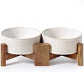 Getstar Ceramic Dog Bowls Set with Acacia Wood Stand, 3.5 Cups Pet Bowls Set of 2 for Medium Dogs, Cute Dog Food Bowl, Cat Bowls