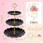 BACUTHY 3 Tier Cupcake Stand Holder, Plastic Cup Cake Stand Towel with Tiered Serving Tray for Cupcakes, Donuts, Fruits and More, White (Black)