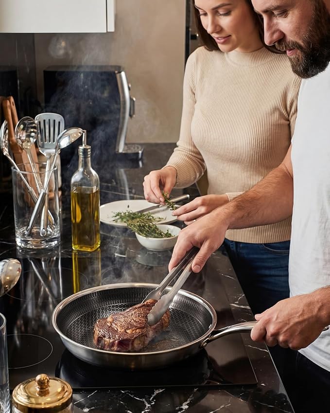 Nonstick Frying Pans with Lid, 12-Inch Non Stick Skillet with Honeycomb Surface,Dishwasher-Friendly,Oven-Safe,Induction Compatible,PFAS-Free,Non-Toxic,Compatible with All Cooktops.