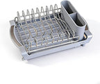 Dish Drying Rack Compact Expandable - A Space-Saving, Stainless Steel, Rust-Resistant Dish Drainer for Kitchen and Apartment Countertops/Sink Cabinets, Extendable from 11.42 to 19.9 inches (Gray)