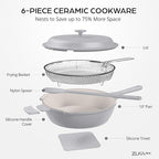 ZUKA 10 in 1 Ceramic Pan by Granitestone, Large 10 Inch Saute Pan with Lid Serves as Deep Frying Pan Set with Steamer, Everyday Skillet, Non Toxic Ceramic Nonstick, Induction Oven & Dishwasher Safe