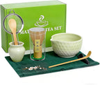 Matcha Whisk Set 8Pcs, Ceramic Japanese Tea Handmade Bowl Kit, Ombre Dimpled, Ceremony Starter Making Gifts, Complete Fellow Matcha Tools Accessories with Spout Spoon Chasen Holder Sifter Tea Cloth