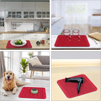 ZLR Silicone Dish Drying Mat 12" x 12" Square - Small Heat Resistant Trivet & Countertop Protector for Air Fryer, Coffee Maker - Waterproof Kitchen Drain Pad for Cups, Fruit (Lava Red)