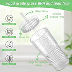Luiaiog Glass Cups with Lids and Glass Straws, High Borosilicate 20OZ Tumblers (2Pcs) for Coffee, Tea, Juice, Smoothies, Hot/Cold Drinks at Home, Office