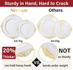 Nervure 700PCS Gold Plastic Plates - Gold Plastic Dinnerware Sets for 100 Guests - 200 Disposable Plates, 300 Silverware, 100 Cups, 100 Napkins for Wedding & Party