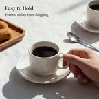 DOWAN 4 Ounce Porcelain Stackable Espresso Cups with Saucers Set of 4, White Espresso Cups for Home, Office and Cafe Use
