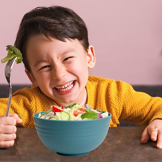Unbreakable Wheat Straw Cereal Bowls Set of 4, 24 OZ Microwave and Dishwasher Safe Lightweight Soup and Salad Bowl Sets, Reusable Dessert Bowls for Rice, Pasta, Snack, Fruit, BPA Free (Dark Green)