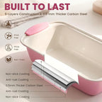 Kikcoin 22 PCS Nonstick Baking Pans Set, Stackable Bakeware Sets with Silicone Handles, 450°F Oven Safe Baking Sheet Set, Easy Release Cookie Sheets for Baking, Pink