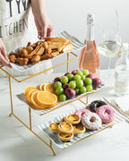 LAUCHUH 3 Tier Trays Stand, Porcelain Serving Trays Collapsible Sturdier Stand Serving Platters Dessert Table Display Set for Indoor Mother's Day Party, Entertaining, Gold, 12.2 Inch