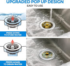 zaa Kitchen Sink Drain Strainer - Kitchen Sink Stopper, 304 Stainless Steel Sink Drain Stopper, Sink Protector for Kitchen with Anti-Clog Filter, Fit US Standard 3-1/2'' Sink Drain Hole, Gold