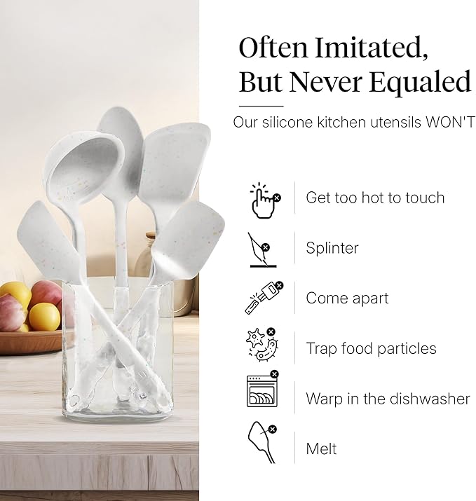 GIR 5-Piece Silicone Kitchen Utensils Set, Non-Toxic Cooking Utensils for Cooking and Baking, Heat Resistant, Food Grade, Dishwasher Safe Rubber Spatula, Ladle, Spoon - Party Confetti