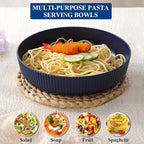 HOMQUEN Pasta Bowls Set of 6, 37oz Salad Bowls Blue Soup Bowls, Large Pasta Serving Bowls, Unbreakable Plastic Dinner Bowls, Dinnerware Sets,Valentines Day Gift, Dishwasher Safe (Blue)