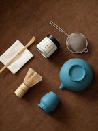 6-pcs Japanese Matcha Whisk Set, Handmade Ceramic Matcha Set with Bowl(Chawan),Bamboo Whisk(Chasen) and Holder, Scoop, Sifter & Tea Towel,Matcha Kit for Ceremony(Clear Sky Blue)