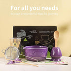 Matcha Set, 8-Piece Ceramic Matcha Bowl & Whisk Kit with Mushroom Pattern, Traditional Japanese Chawan, Bamboo Chasen, Scoop & Sifter, Gift for Tea Lovers, Zen Tea Ceremony Accessories (Purple;)