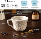 Ceramic Mugs 11 oz Unique Luxurious Cups Set of 4 with Premium Spoon, Mug for Coffee Milk Latte Cappuccino Tea, for Office Home Dishwasher Microwave Freezer Safe, Birthday Gift, Stoneware
