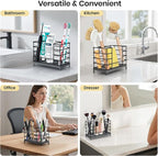 Toothbrush Holder with Quick Drying Mat—Toothbrush and Toothpaste Holders for Bathrooms—5 Slots Openwork Design Black Toothbrush Holder Set,Bathroom Counter Organizer for Electric Toothbrush