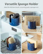 Zoeeker Kitchen Sponge Holder, Ceramic Sponge Organizer Scrubby Holder Sink Caddy Dish Rack for Kitchen and Bathroom, Farmhouse Decor, Blue