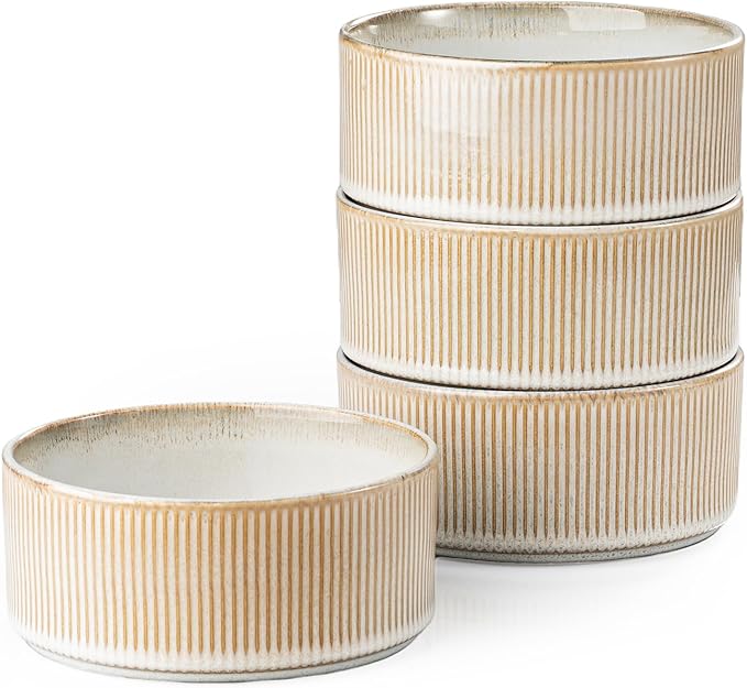 Ceramic Bowl Set of 4-22oz Cereal and Soup Bowls, Microwave and Dishwasher Safe, For Oatmeal, Salad, Pasta, Dessert and Fruit, Beige