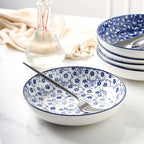 Selamica Porcelain Salad Pasta Bowls, Serving bowls, Microwave & Dishwasher Safe, Sturdy & Stackable - 26 Ounce, Set of 6, Vintage Blue