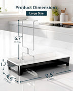 Minimalist Sink Caddy, Rustproof Sponge Holder for Kitchen Sink with 304 Stainless-Steel Brush Holder, Countertop Rack Organizer with Raised Ridges & Silicone Drain Tube (Black, Large)