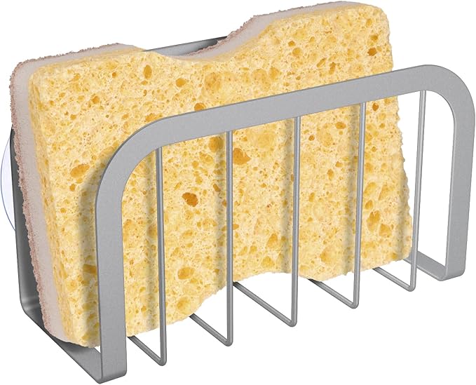 HLOOL Sponge Holder for Kitchen Sink, Kitchen Sponge Holder, Sink Caddy for Sponges, Scrubbers, Soap(Silver)