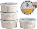 40 Oz Ramekins Ceramic Airtight Bowls Set of 4 - Large Mixing Bowls with Lids Set for Salad, Pho, Soup, Pasta, Dessert, Serving, Oatmeal, Baking Dishes, Dishwasher & Microwave Safe, Beige