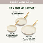 GreenPan Hard Anodized Healthy Ceramic Nonstick 8" 10" and 12" 3 Piece Frying Pan Skillet Set, Gold Handle, PFAS-Free, Dishwasher Safe, Oven Safe, Taupe