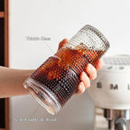 INSETLAN 20oz Hobnail Glass Cups with Lids and Glass Straws – 4 Pieces, Thick-Walled Glass Tumblers for Iced Coffee, Smoothies, Milk, Water, Juice, and More – Elegant and Durable Drinking Glasses