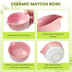 Matcha Whisk Set, Ceramic Matcha Kit Desert Style, Matcha Whisk and Bowl, Bamboo Scoop and Rest, Sifter and Tea Towel, 7 Pcs Gifts for Matcha Lover - Pink