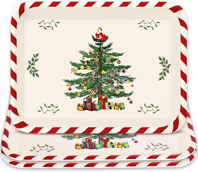Whaline 3 Pcs Christmas Serving Trays Xmas Tree Plastic Serving Platters Dishes for Holiday Party Breakfast Lunch Dinner Food Snack Supplies, 10 x 13 Inch