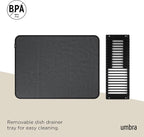 Umbra Udry Dish Rack and Microfiber Drying Mat – Space-Saving Design Folds Up for Easy Storage, Basic Rack, Black