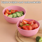 Unbreakable Wheat Straw Cereal Bowls Set of 4, 24 OZ Microwave and Dishwasher Safe Lightweight Soup and Salad Bowl Sets, Reusable Dessert Bowls for Rice, Pasta, Snack, Fruit, BPA Free (Pink)
