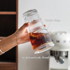 INSETLAN 6-Piece Glassware Set – 20 oz Ribbed Glass Tumblers with Lids and Glass Straws, Heavy-Duty Tumblers, Ideal for Iced Coffee, Smoothies, Cocktails, and Juices – Elegant and Durable Drinkware