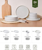 Famiware Nebula Dinnerware Sets with Pasta Bowls, Service for 6 (24 Pieces), Fine Stoneware Plates and Bowls Sets, Microwave and Dishwasher Safe Dishes Set, White
