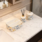 2 Compartments Ceramic Sponge Holder for Kitchen Sink, Cute Floral Countertop Dish Sponges Holder Soap Sink Organizer Farmhouse Caddy (Butterfly)