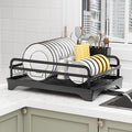 LIYI Dish Drying Rack and Sink Organiser,Removable Drainer Tray,Adjustable Spout,Easy Assembly Kitchen Drying Rack,Black