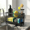 2-Tier Sink Sponge Caddy Organizer | Self Drain Sink Caddy with Dish Brush Holder | Non Toxic Kitchen Sink Accessories for Sponges, Brushes & Soap (Black)