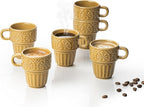 LYEOBOH Small Coffee Mug Set of 6, Stackable Mugs 3.3 OZ Ceramic Espresso Cups, Microwave & Dishwasher Safe Coffee Mugs Cups for Coffee Tea Cocoa, Modern Design for Home Kitchen, Housewarming, Khaki