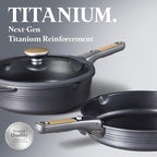 CAROTE 17Pcs Titanium Pots and Pans Set, Cookware Set Nonstick, Kitchen Cooking Set with Detachable Handle, RV/Camping Cookware, Dishwasher/Oven Safe, Grey
