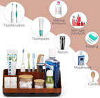 GFWARE Bathroom Decor and Accessories - Detachable 7 Slots Kids Electric Toothbrush and Toothpaste Holde for Bathroom Tray Countertop Vanity Storage, Bathroom Sink Storage Organizer, Red Wood