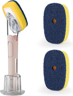 Dish Brush with Soap Dispenser Storage Set with 2 PCS Sponge Refills & Holder, Soap Dispensing Dish Brushes, Sponge with Soap Dispenser Handle, Dish Sponges with Handle for Dishes Pans Pots Sink