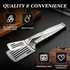[2-in-1 Detachable Design] 12-Inch 304 Stainless Steel Spatula Tongs, Rust-Proof Metal Tongs for High Heat Cooking, Professional Food Turner for BBQ and Grilling, Durable Kitchen Essential