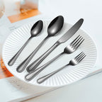 20 Pieces Black Flatware Set for 4 Silverware Stainless Steel Cutlery Luxury Forks Knives Spoons Modern Eating Utensils Double Line Edges Handle