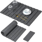 Large Stone Dish Drying Mat for Kitchen Counter,2 PCS Quick Dry Stone Mats,Foldable Water Absorbing Diatomaceous Drying Pad for Countertop Bottles Utensils Cups (Flow Line Dark Gray 24"x16" & 8"x4")